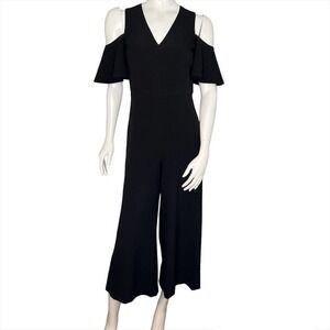 Karl Lagerfeld black cold shoulder cropped jumpsuit exposed gold zipper size 2